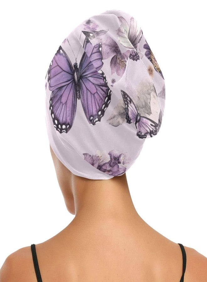 ElliTarr Beanie Hat Satin Bonnet Lined Sleep Cap Hair Wrap Cover Slouchy Beanie for Curly Hair Protection for Gifts for Men Women Pastel Purple Butterflies and Vintage Flowers - Image 3